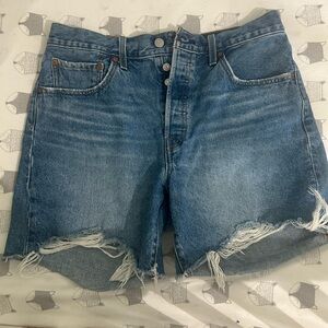 Levi's Blue Jean Shorts with Distressed Hem